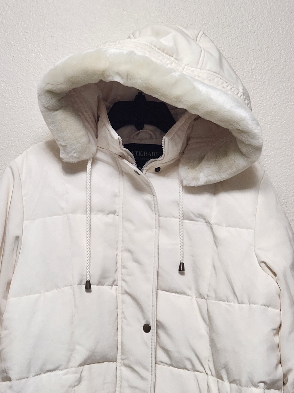 💐NEW Centigrade Goose Down Jacket Womens M Cream Faux Fur Longline Y2K Winter - Picture 4 of 16